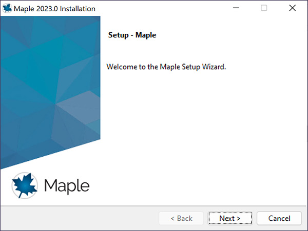 Welcome to the Maple Setup Wizard screen