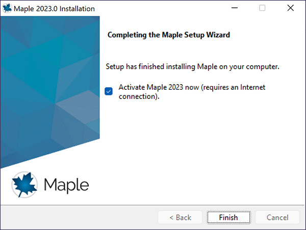 "Completing the Maple Setup Wizard" screen