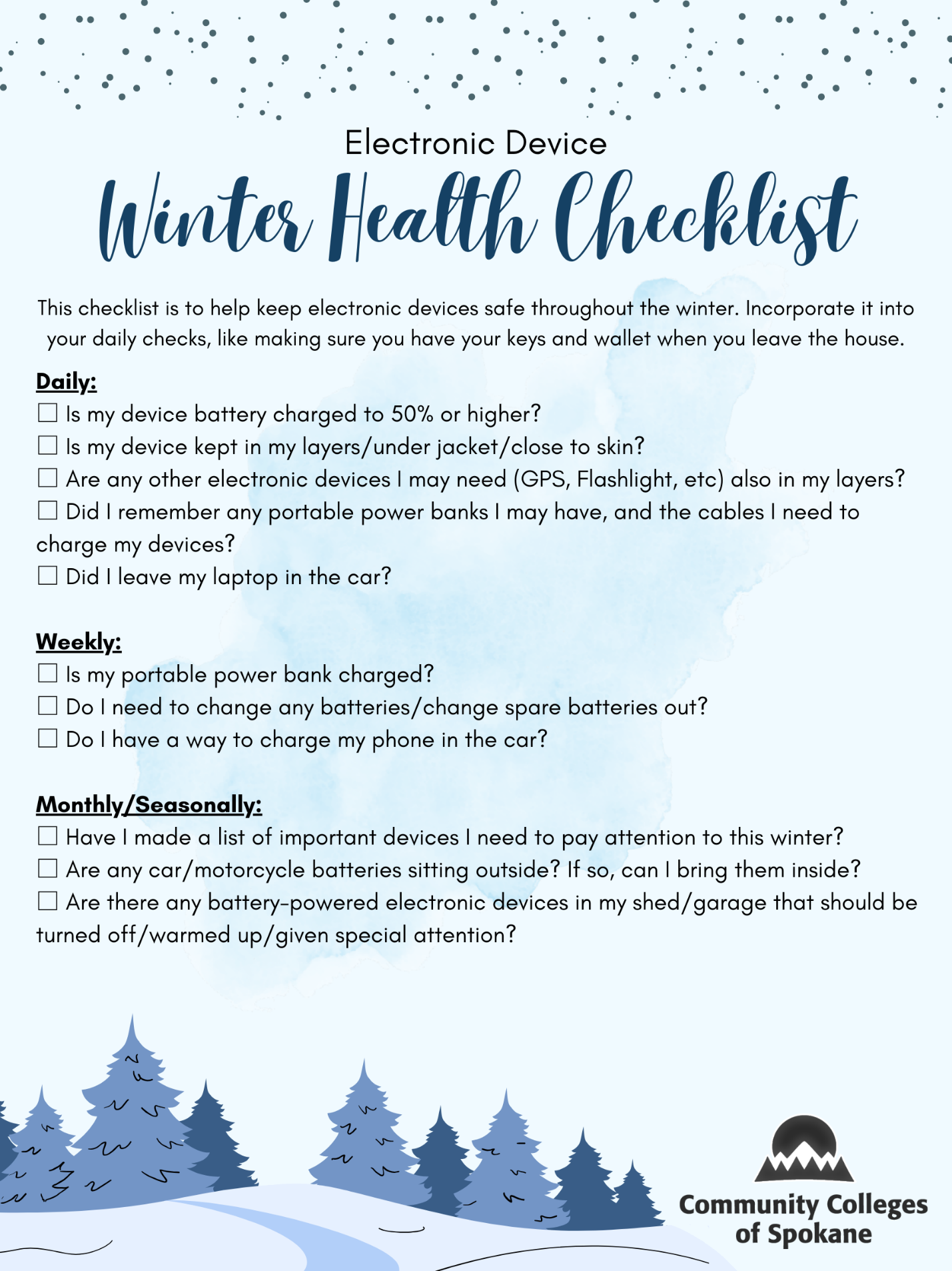 A checklist to help keep electronic devices safe through the winter.