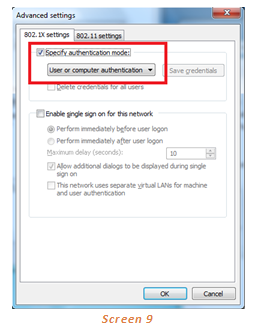 Advanced settings showing to check the checkbox for autentication mode