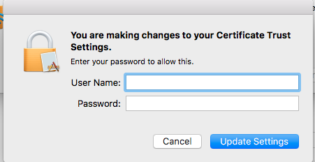 Certificate Trust Settings dialogue box for computer credentials
