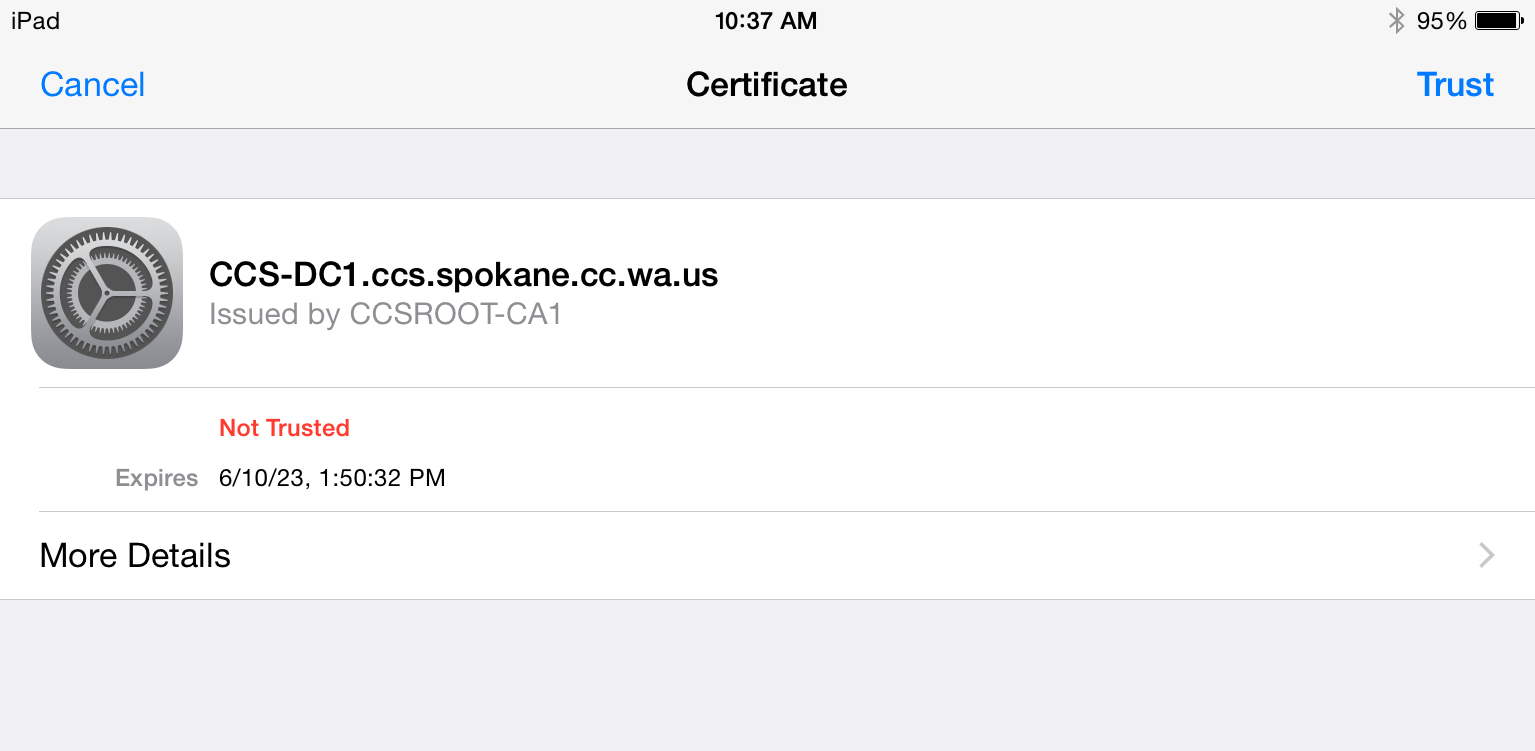 iOS CCS Net server certificate