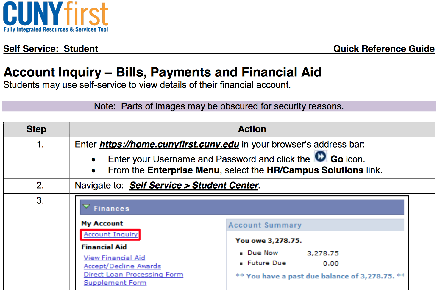 Account Inquiry - Bills, Payments and Financial Aid
