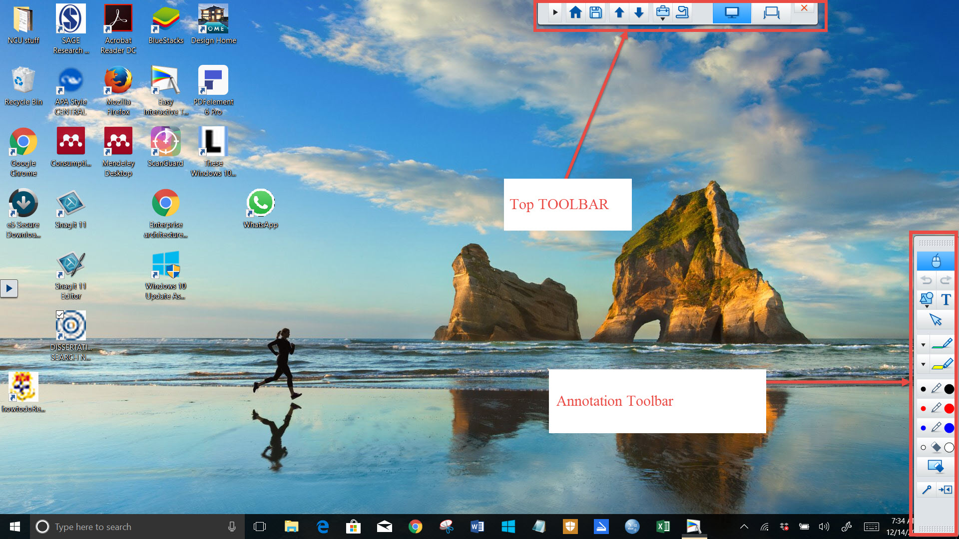 Top and annotation toolbar will be displayed