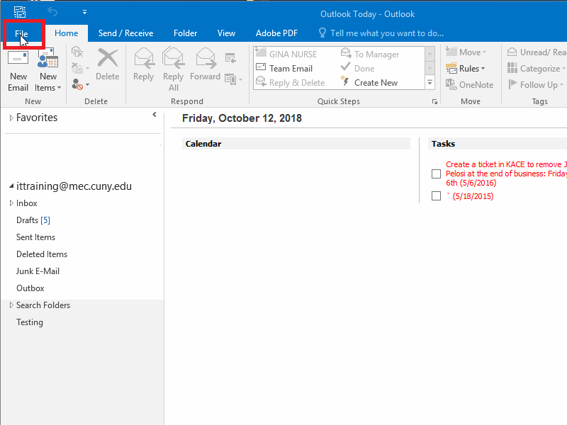 In Outlook, click on File
