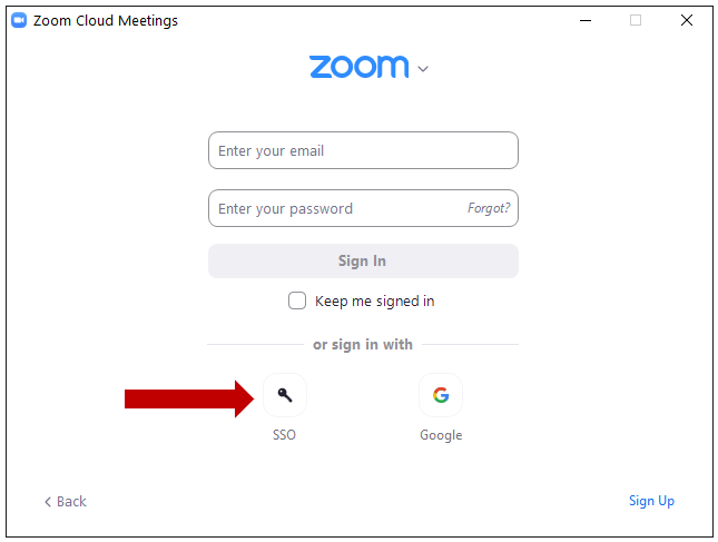 Zoom login - SSO selection