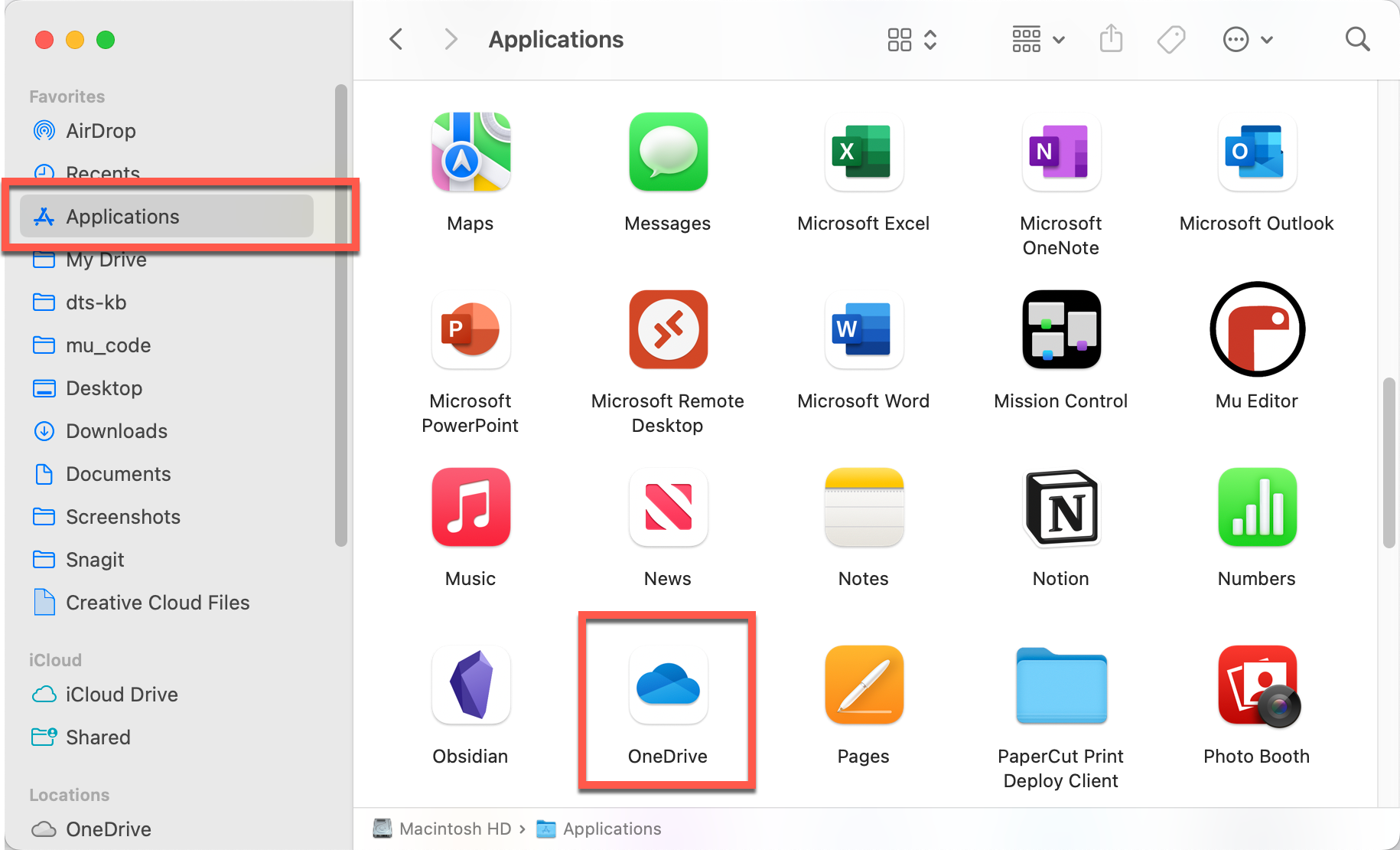 OneDrive in Applications folder