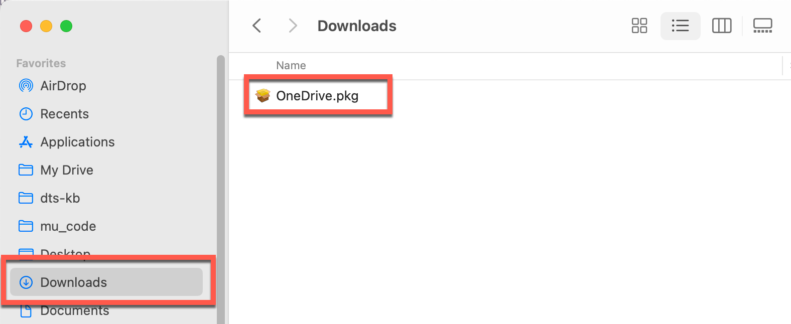 OneDrive pkg in Downloads folder