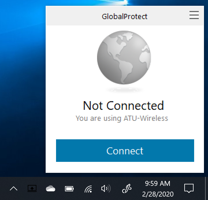 Figure 3: The GlobalProtect connection screen.