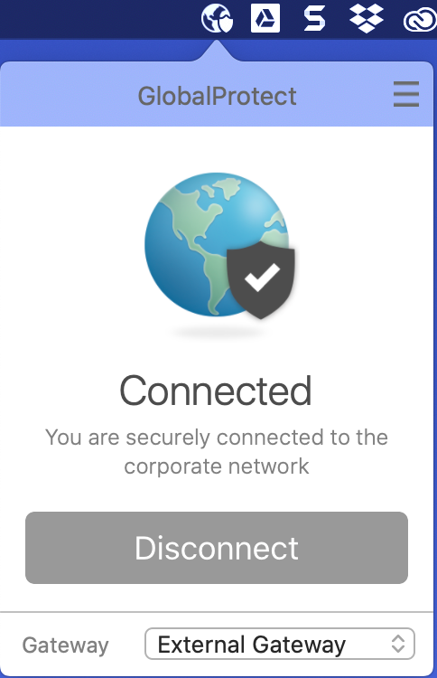 Figure 5: GlobalProtect Screen showing Connected