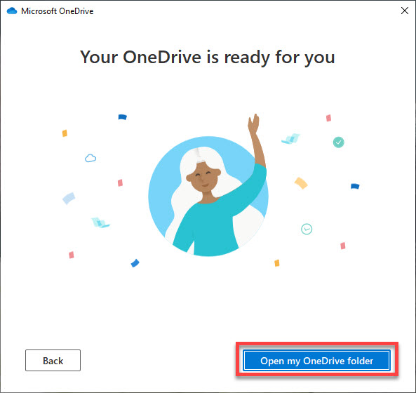 OneDrive setup - Open folder