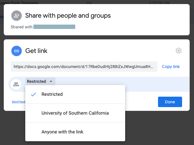 My Drive - Share - Get link settings