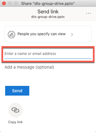 OneDrive on Mac - Send link - Enter name