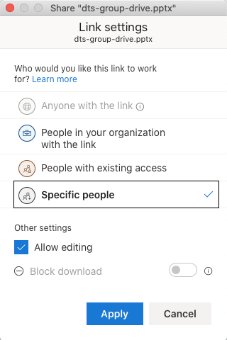 OneDrive on Mac - Link settings