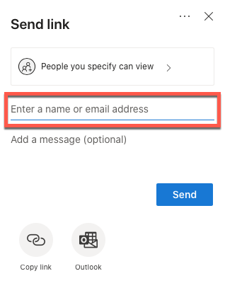 OneDrive - Send link - Enter a name