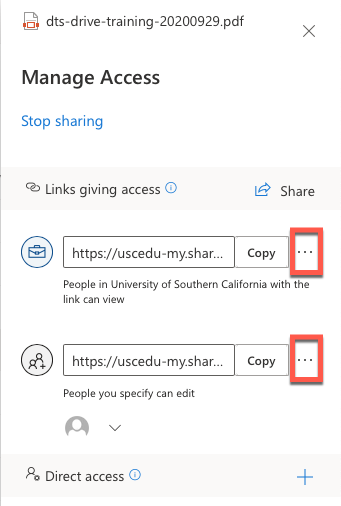 OneDrive - Manage Access - Links