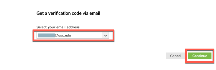 Portal - Get a verification code via email - Continue