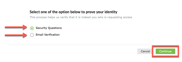 Portal - Select identity option - Continue