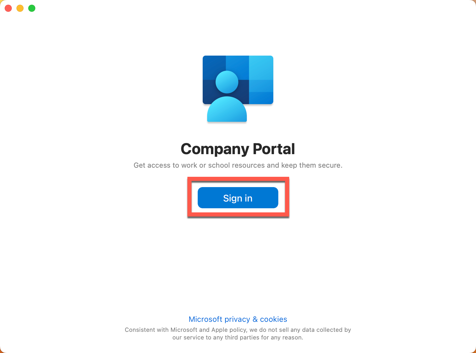 Company Portal - Sign in