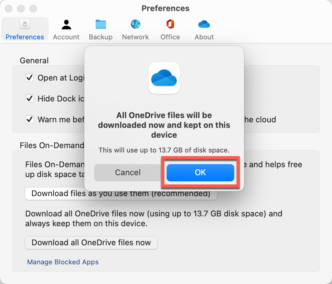 Mac - OneDrive - Confirm download