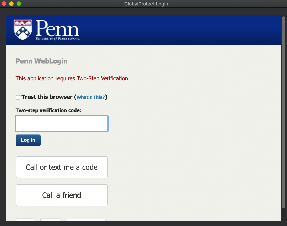 Penn WebLogin prompt for Two-Step