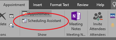 Select "Scheduling Assistant" in the Show category, underneath Appointment